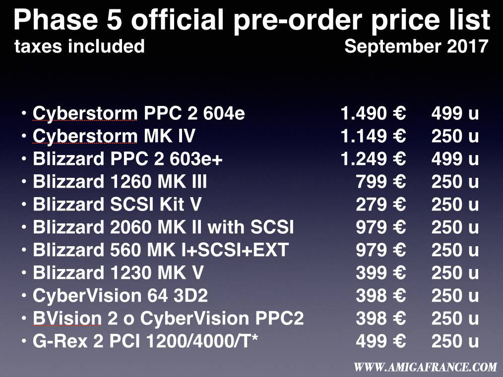 Phase 5 price list