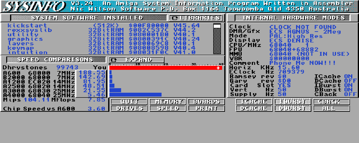 Vampire FEMU FPU 68080 benchmark sysinfo